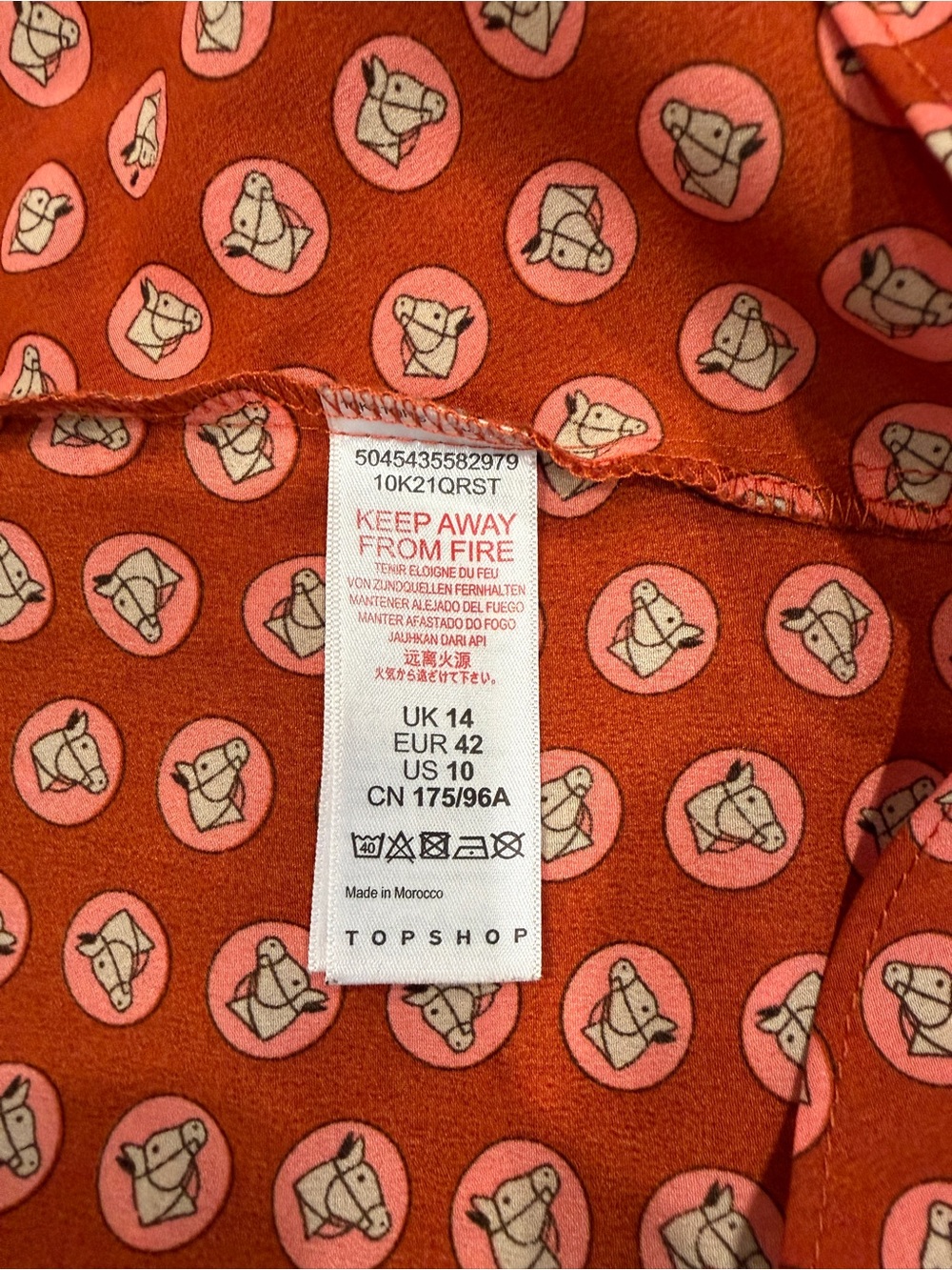 Topshop Horse Coin Print Long Sleeve Asymmetric Midi Dress Rust Orange Size 10 - Picture 9 of 13